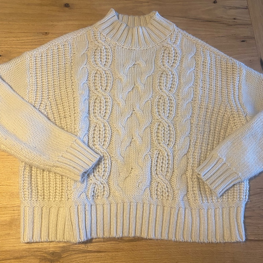 Lucky Brand Cable Mock Turtleneck Long Sleeve‎ Sweater Cream Women’s M Preloved